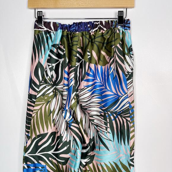 ASOS Design 4 Blue Tropical Border Print Satin Pajama Set Long Sleeve Top Pants - Picture 13 of 16